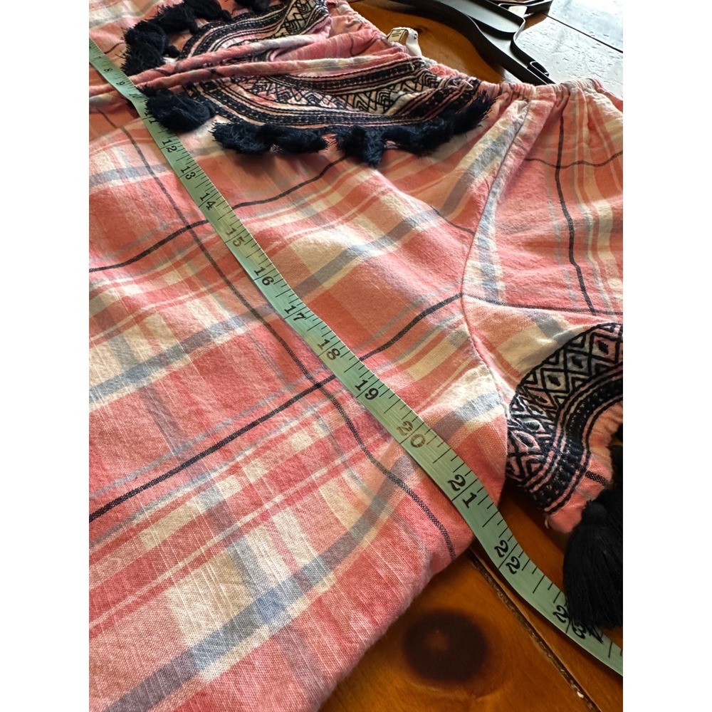 Crown & Ivy Womens Pink Plaid Embroidered Tassel Shift Dress Size 10 Cotton - Picture 5 of 8